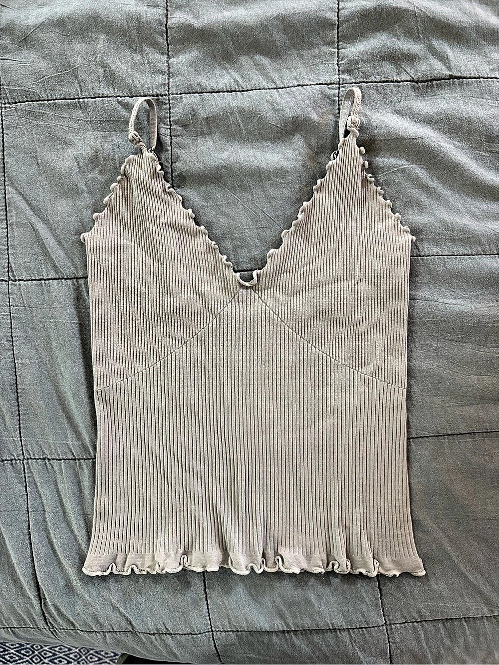 Free People Ribbed Scallop Trim Camisole in Beige